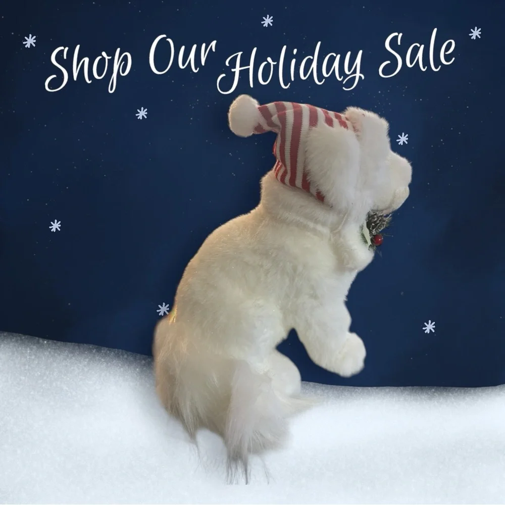 White Plush Dog with Holiday‎ Hat